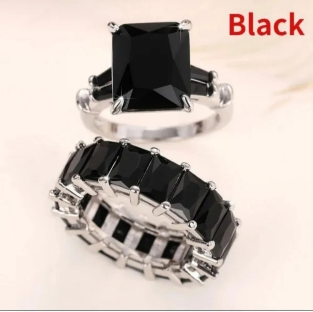 Elegant Black Stone Ring Set Sz 9